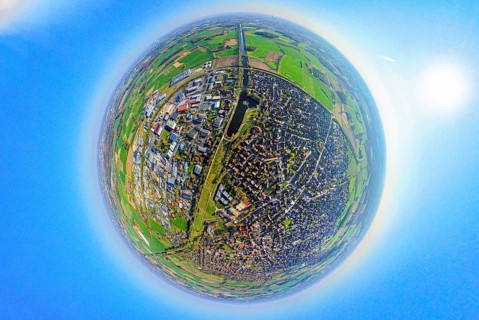 Aerial view, Alte Fahrt - disused section of the Dortmund-Ems Canal and residential area,