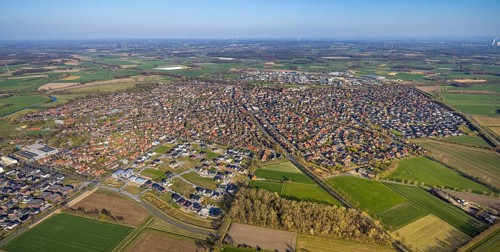 Aerial view, construction area, new development area Olfener Heide, streets with flower names,