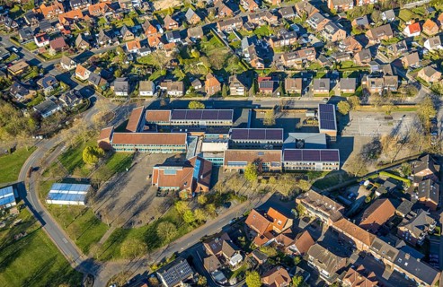 Aerial photo, Wolfhelmschule comprehensive school, Olfen-Stadt, Olfen, Münsterland, North