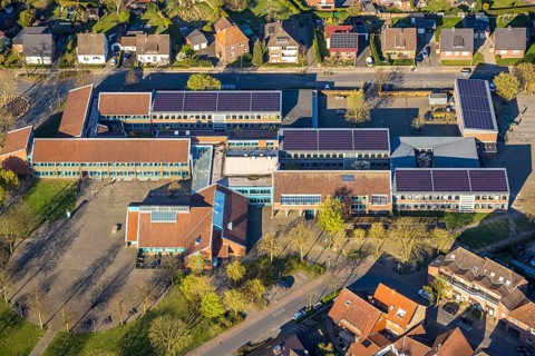 Aerial photo, Wolfhelmschule comprehensive school, Olfen-Stadt, Olfen, Münsterland, North