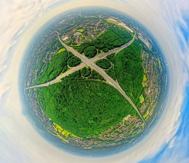 Aerial view, motorway junction Oberhausen with motorway A3, motorway A2 and motorway A516 in the