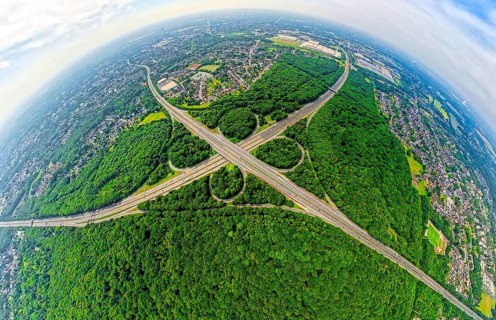 Aerial view, motorway junction Oberhausen with motorway A3, motorway A2 and motorway A516 in the