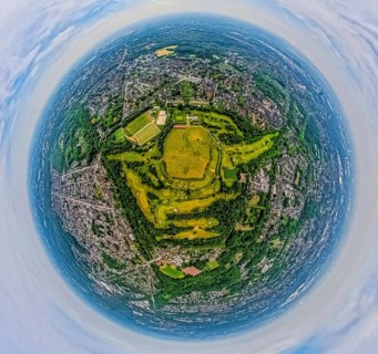 Aerial photo, POTTGOLF Oberhausen golf course and golf meadow, sports facility football pitch