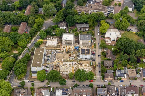 Aerial view, building area Elpenbachstraße and Schwarzwaldstraße, construction site with new