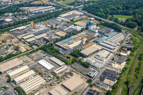 Aerial view, industrial area West 2, commercial area Zum Eisenhammer, company Trane Zum Eisenhammer