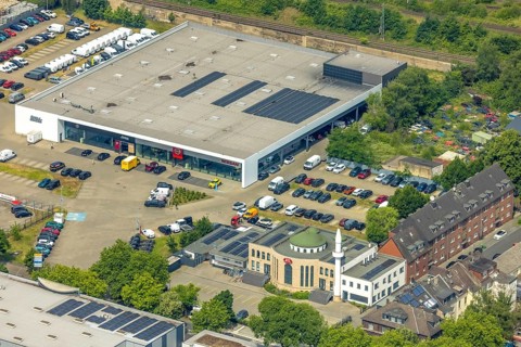 Aerial view, Autohaus Bernds, DITIB Zentralmoschee Oberhausen an der Duisburger Straße, Oberhausen,