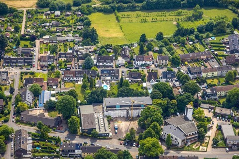 Aerial view, construction site with renovation primary school at Froschenteich,