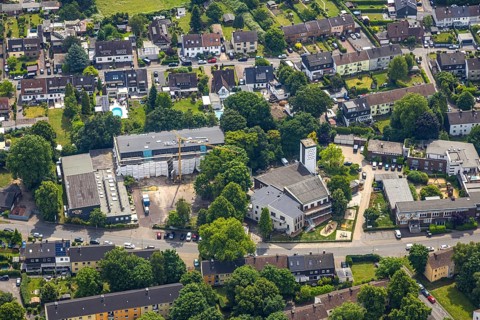 Aerial view, construction site with renovation primary school at Froschenteich,