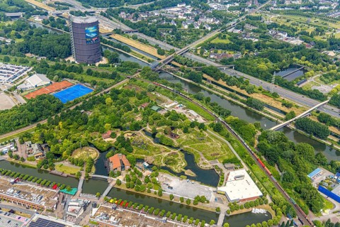 Aerial view, adventure playground in Westfield Centro shopping centre Neue Mitte, Oberhausen, Ruhr