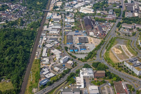 Aerial view, industrial area at the technology centre, Fraunhofer Cluster Circular Plastics Economy
