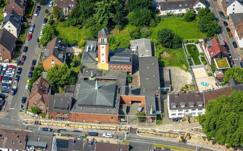 Aerial view, Monastery Church of Our Lady, Oberhausen, Ruhr area, North Rhine-Westphalia, Germany,