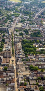 Aerial view, pedestrian zone Marktstraße with tree avenue, between Gewerkschaftsstraße and