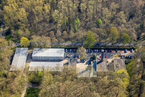 Aerial view, residential container for students, Am palace gardens, Nordkirchen, Münsterland, North