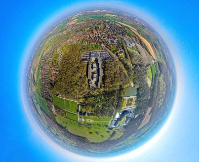 Aerial photography, North Rhine-Westphalia School of Finance at Nordkirchen Castle, earth globe,