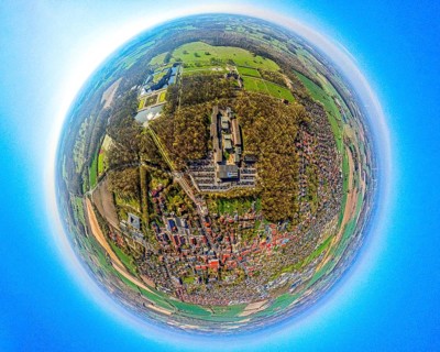 Aerial photography, North Rhine-Westphalia School of Finance at Nordkirchen Castle, earth globe,