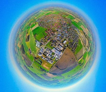 Aerial view, residential area, view of Nordkirchen town centre, commercial area on Cappenberger