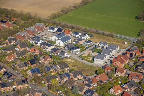 Aerial view, new residential area Große Feld III, Lenhausenweg, Nordkirchen, Münsterland, North