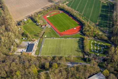 Aerial view, sports field football stadium and athletics stadium FC Nordkirchen 1926 e.V., building