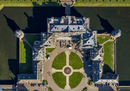 Aerial view, Nordkirchen Castle, baroque castle complex, moated castle, castle garden shapes and