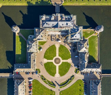 Aerial view, Nordkirchen Castle, baroque castle complex, moated castle, castle garden shapes and