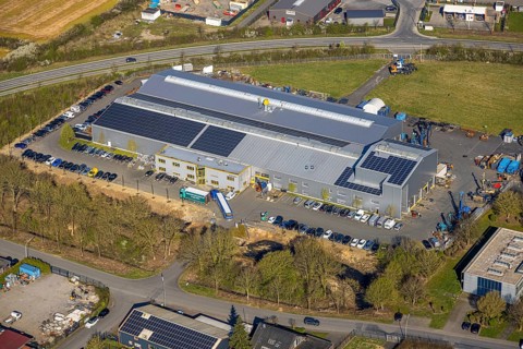 Aerial photograph, Geotec Bohrtechnik GmbH in the Aspastraße industrial estate, Nordkirchen,