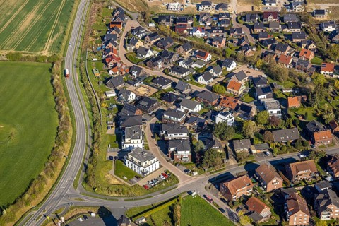 Aerial view, residential area and local view, new residential area Bergstraße corner Wiemanns Holt,