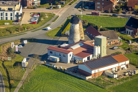 Aerial view, windmill with mill tower, mountain road, Nordkirchen, Münsterland, North