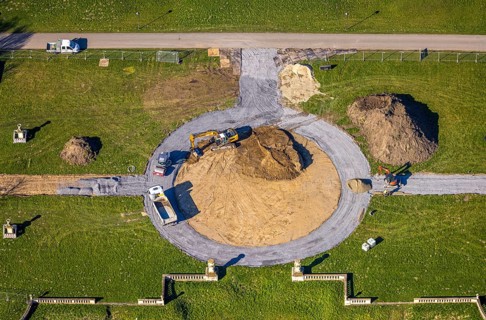 Aerial view, Nordkirchen Castle, baroque castle complex, moated castle, construction site,