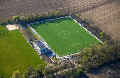 Aerial view, construction site football stadium of SC 1971 Capelle with new sports home, Capelle,