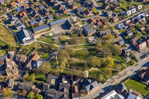 Aerial view, residential area, village view Capelle with primary school and village community