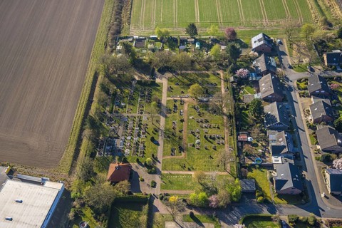 Aerial view, cemetery, cemetery burial ground Capelle, Nordkirchen, Münsterland, North