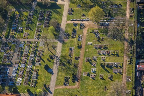 Aerial view, cemetery, cemetery burial ground Capelle, Nordkirchen, Münsterland, North
