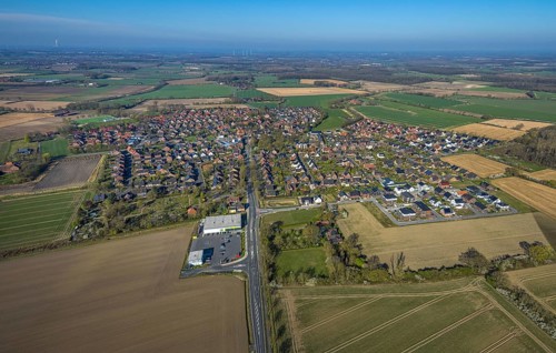 Aerial view, residential area local view Capelle, Bahnhofstraße with new building Netto