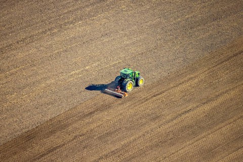 Aerial view, agricultural work with tractor on a field on Ascheberger Straße, Capelle, Nordkirchen,