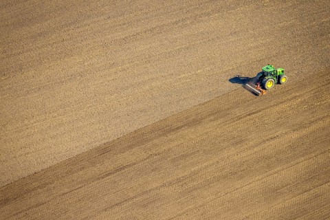 Aerial view, agricultural work with tractor on a field on Ascheberger Straße, Capelle, Nordkirchen,