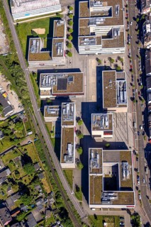 Aerial view, Hochschule Ruhr West - Campus Mülheim, dead end of the Ruhr RS1 cycle highway behind