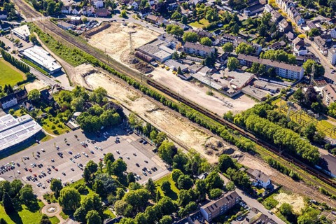 Aerial view, construction site at the Ruhr West University of Applied Sciences - Campus Parkstadt,