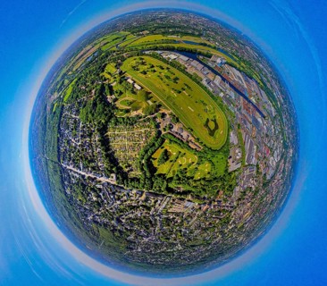 Aerial view, racecourse with golf course Golfclub Mülheim an der Ruhr Raffelberg, south harbour,