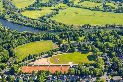 Aerial view, sports facility Kahlenberg with tennis courts Mülheimer Tennisverein am Kahlenberg e.V