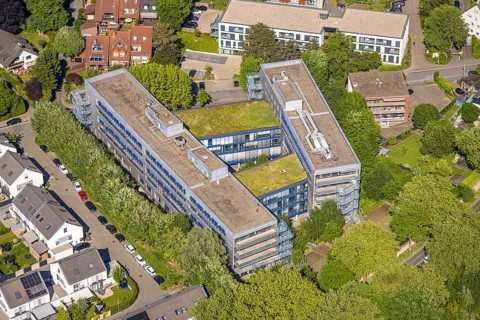 Aerial view, ZUE Central Accommodation Centre for Refugees (former office building), Holthausen -