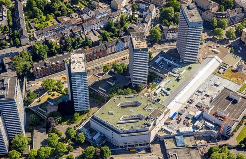 Aerial view, Dickswall high-rise buildings and canal construction site Dickswall, Forum City,