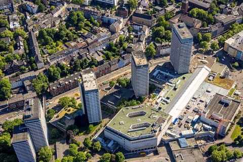 Aerial view, Dickswall high-rise buildings and canal construction site Dickswall, Forum City,