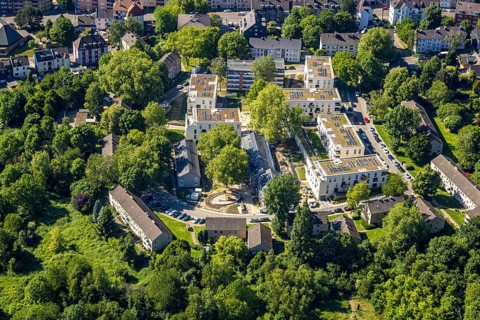 Aerial view, new building project multi-family houses residential area at Elisabeth-Selbert-Straße,