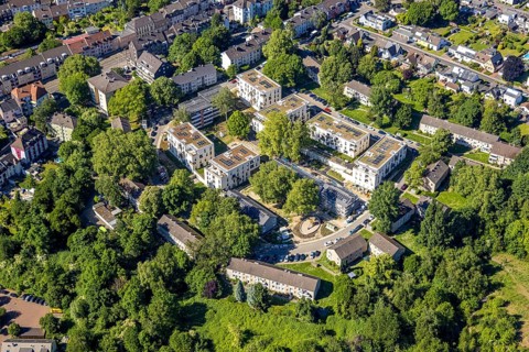 Aerial view, new building project multi-family houses residential area at Elisabeth-Selbert-Straße,