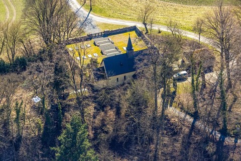 Aerial view, Klausenkapelle, also Michaelskapelle, and cemetery, on the Klausenberg,
