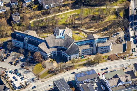 Aerial view, Hochsauerlandkreis Kreishaus Meschede, Meschede-Stadt, Meschede, Sauerland, North