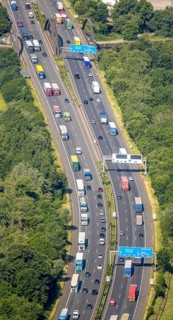 Aerial view, traffic jam on the A2 motorway at the Dortmund-Nordwest junction, Dortmund-Mengede