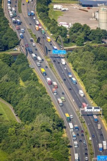 Aerial view, traffic jam on the A2 motorway at the Dortmund-Nordwest junction, Dortmund-Mengede