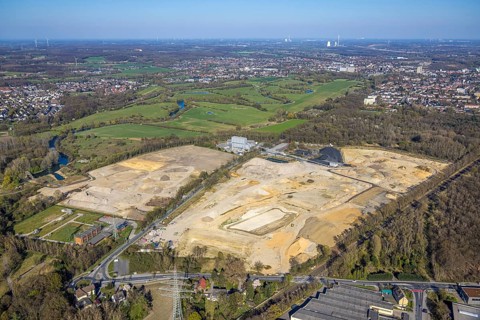 Aerial view, brownfield former STEAG power plant site, Lippholthausen, Lünen, Ruhr area, North