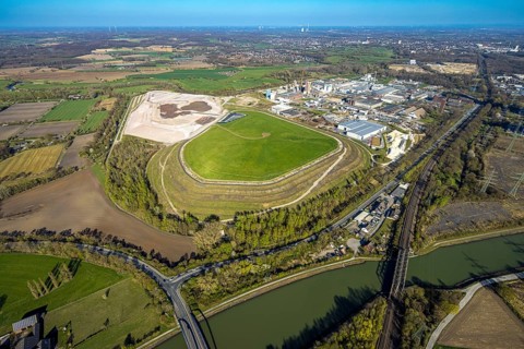 Aerial view, landfill site at Lünener Straße, Remondis Lippewerk recycling centre Waltrop, Ruhr